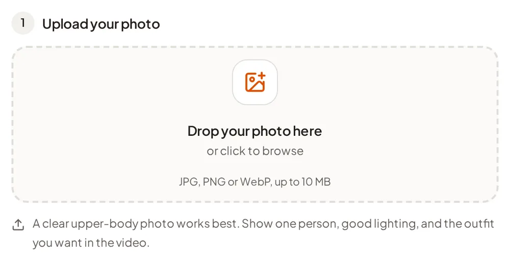 Bulin 47 AI video generator upload area: drop your photo or click to browse